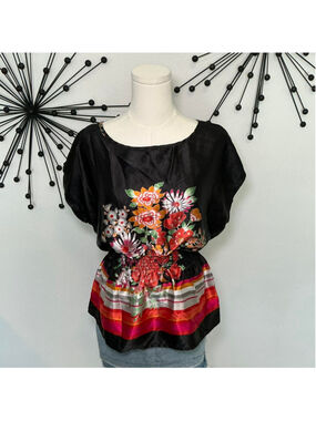 Speechless Black Floral Satin Blouse Size Medium